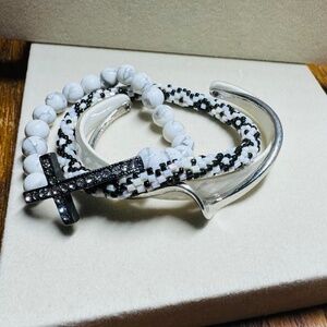 Black And White And Silver Bracelets Bundle Set